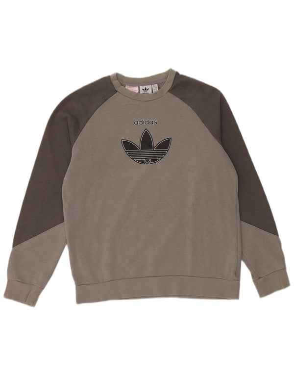 ADIDAS Meninos Graphic Sweatshirt Jumper 13-14 Anos Cinza Colorblock Algodão