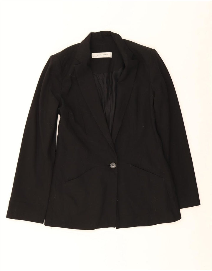 Jaqueta blazer feminina ZARA com 1 botão Reino Unido 12 poliéster preto médio