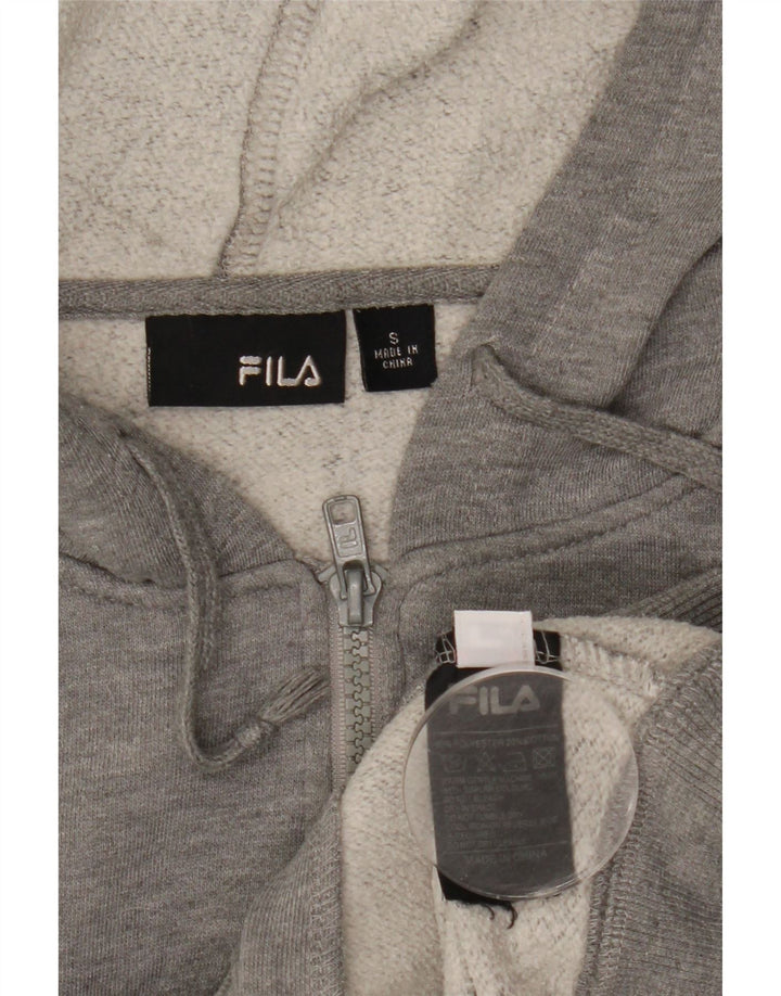 Suéter masculino Fila com capuz e zíper gráfico pequeno poliéster manchado cinza