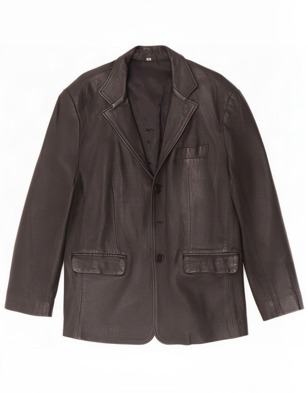 Jaqueta Blazer Masculina Vintage de Couro com 3 Botões Reino Unido 38 Médio Preto