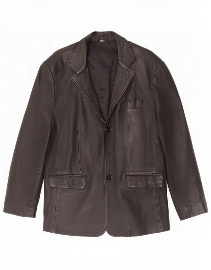 Jaqueta Blazer Masculina Vintage de Couro com 3 Botões Reino Unido 38 Médio Preto