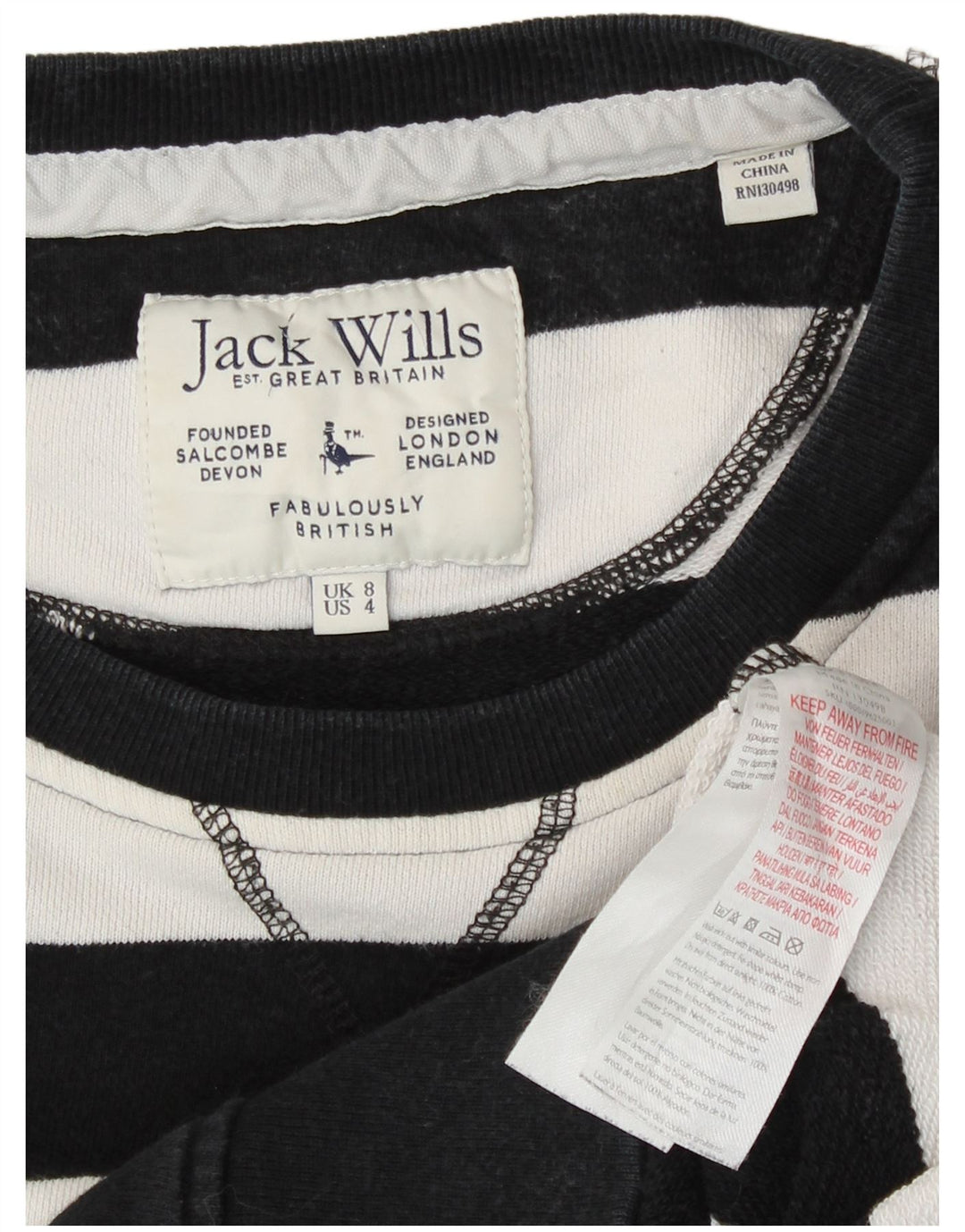 Jack Wills moletom feminino cropped Reino Unido 8 pequeno listrado branco náutico