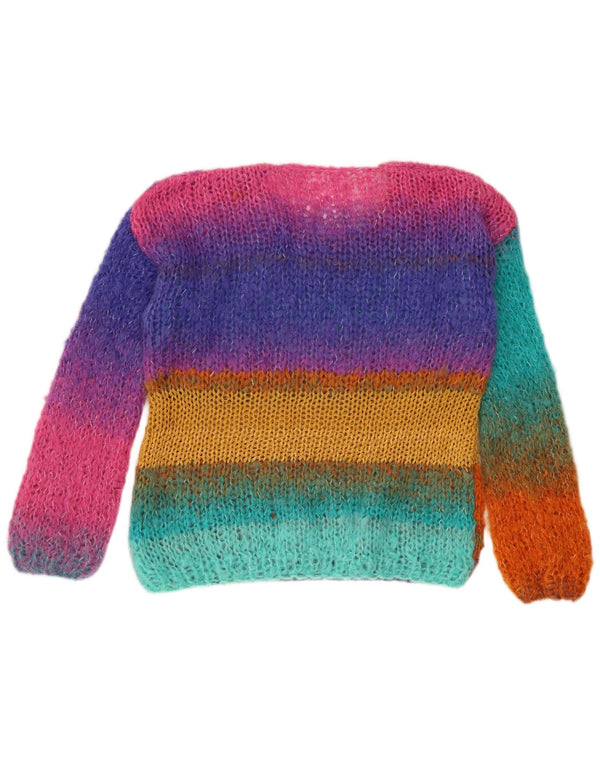 Suéter feminino vintage com gola redonda UK 14 listrado médio multicolorido