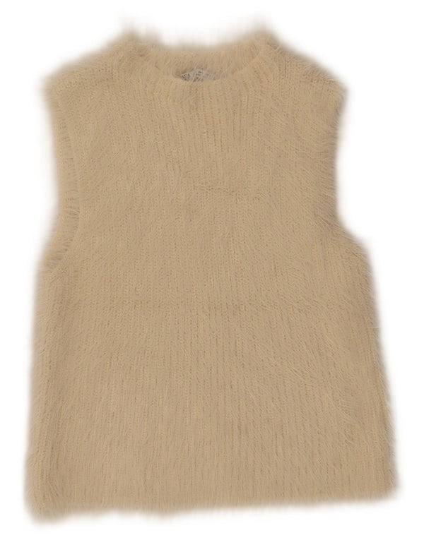 Zara Womens Crop Vest Tank Top UK 14 Grande Bege Poliamida
