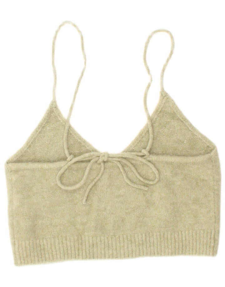 Zara Womens Knit Crop Top Pequeno Acrílico Verde