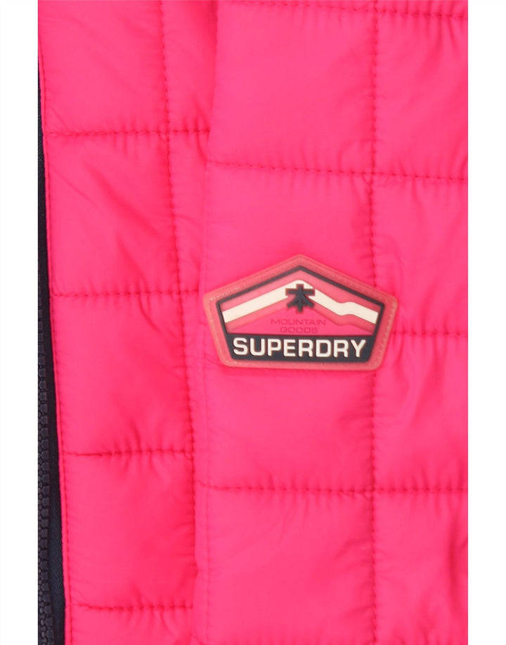 Jaqueta acolchoada com capuz feminina Superdry UK 12 nylon rosa médio