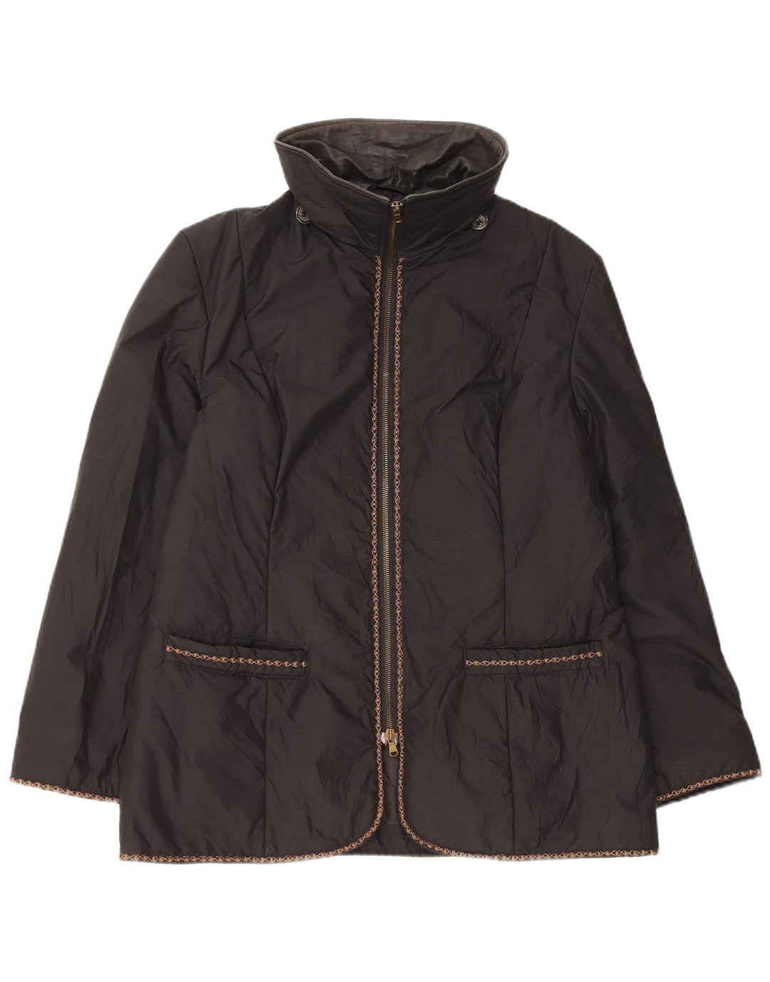 Jaqueta corta-vento feminina vintage IT 48 XL poliéster preto