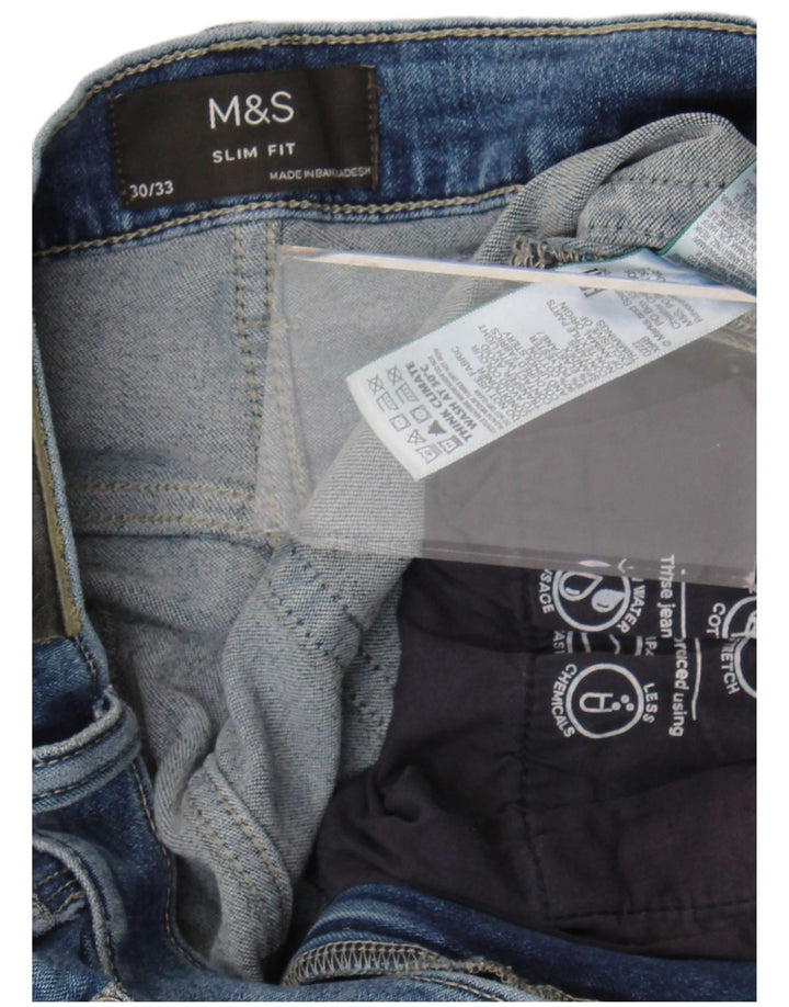 Jeans justos femininos Marks & Spencer W30 L33 algodão azul