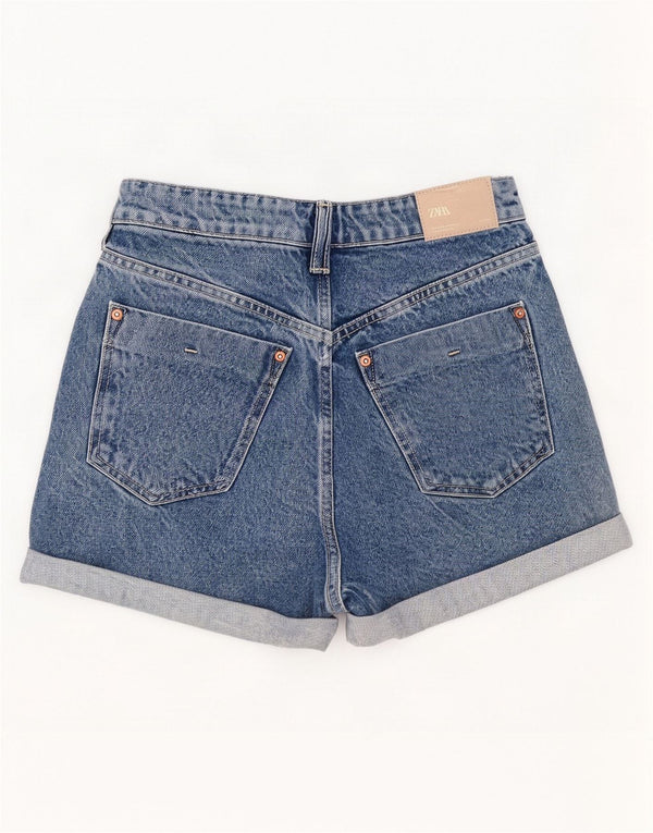 Zara Shorts jeans feminino de cintura alta UE 38 pequeno W28 algodão azul