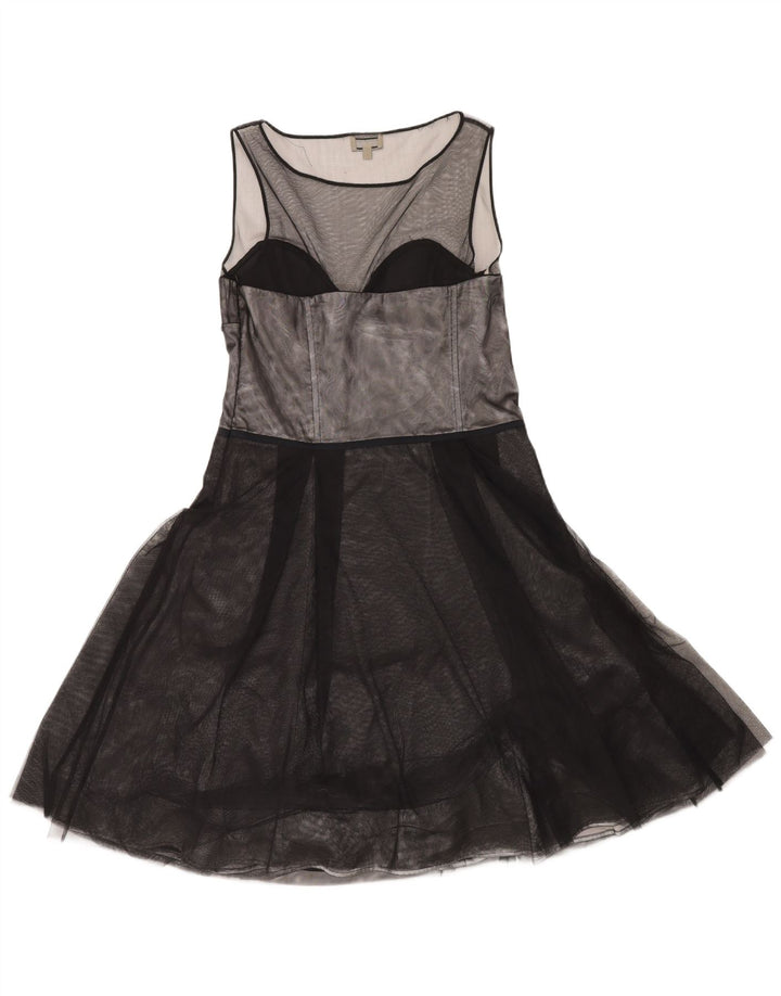 Vestido feminino Karen Millen sem mangas evasê UK 14 poliéster preto médio