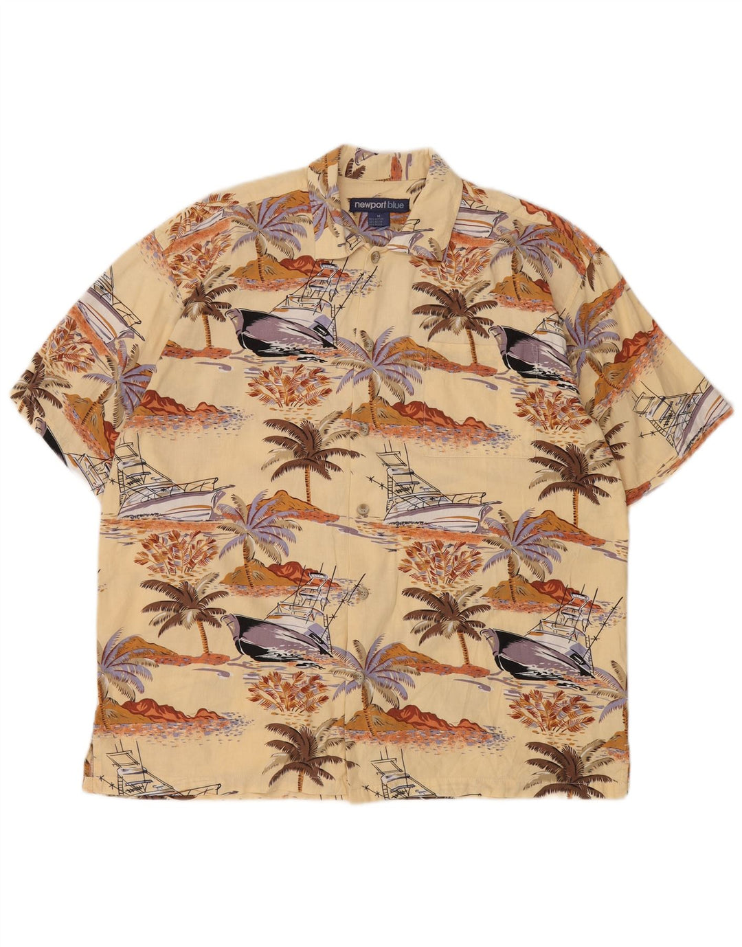 Camisa masculina de manga curta com padrão abstrato NEWPORT havaiana amarela média