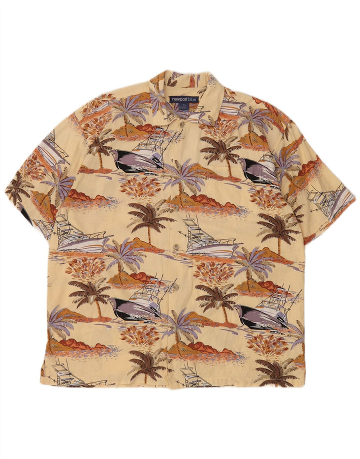 Camisa masculina de manga curta com padrão abstrato NEWPORT havaiana amarela média