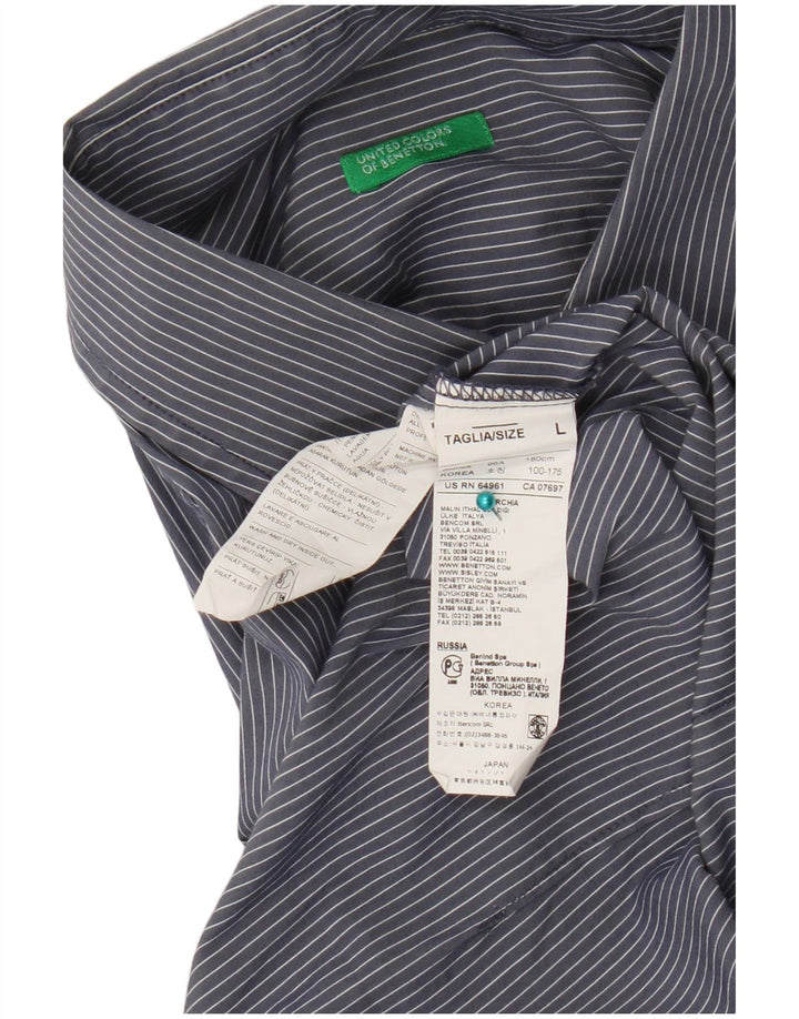 Camisa masculina Benetton grande algodão listrado azul marinho