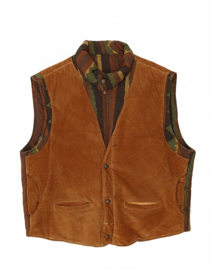 Colete acolchoado de camurça masculino VINTAGE IT 54 2XL couro listrado marrom