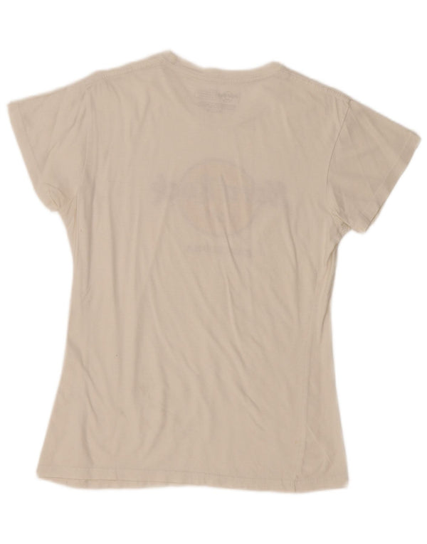 Camiseta feminina Hard Rock Cafe Barcelona com estampa gráfica UK 14 grande off white