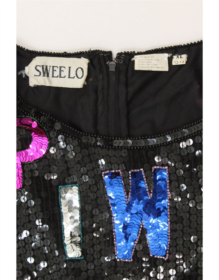 Vestido feminino SWEELO com bainha gráfica Reino Unido 18 XL preto seda