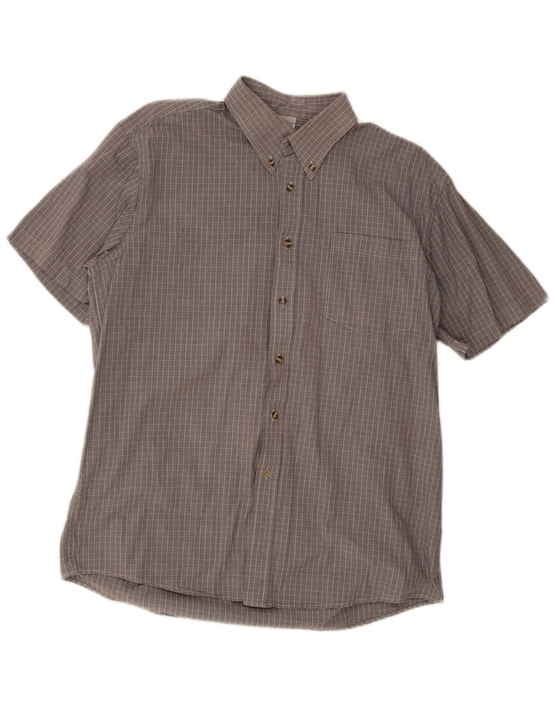 Camisa masculina de manga curta Brugi tamanho 41 grande algodão xadrez cinza