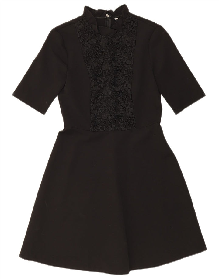 Vestido feminino ZARA A-Line UK 10 pequeno preto floral poliéster