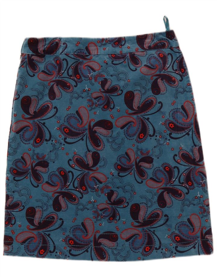 Saia reta feminina White Stuff Reino Unido 12 médio W32 azul paisley