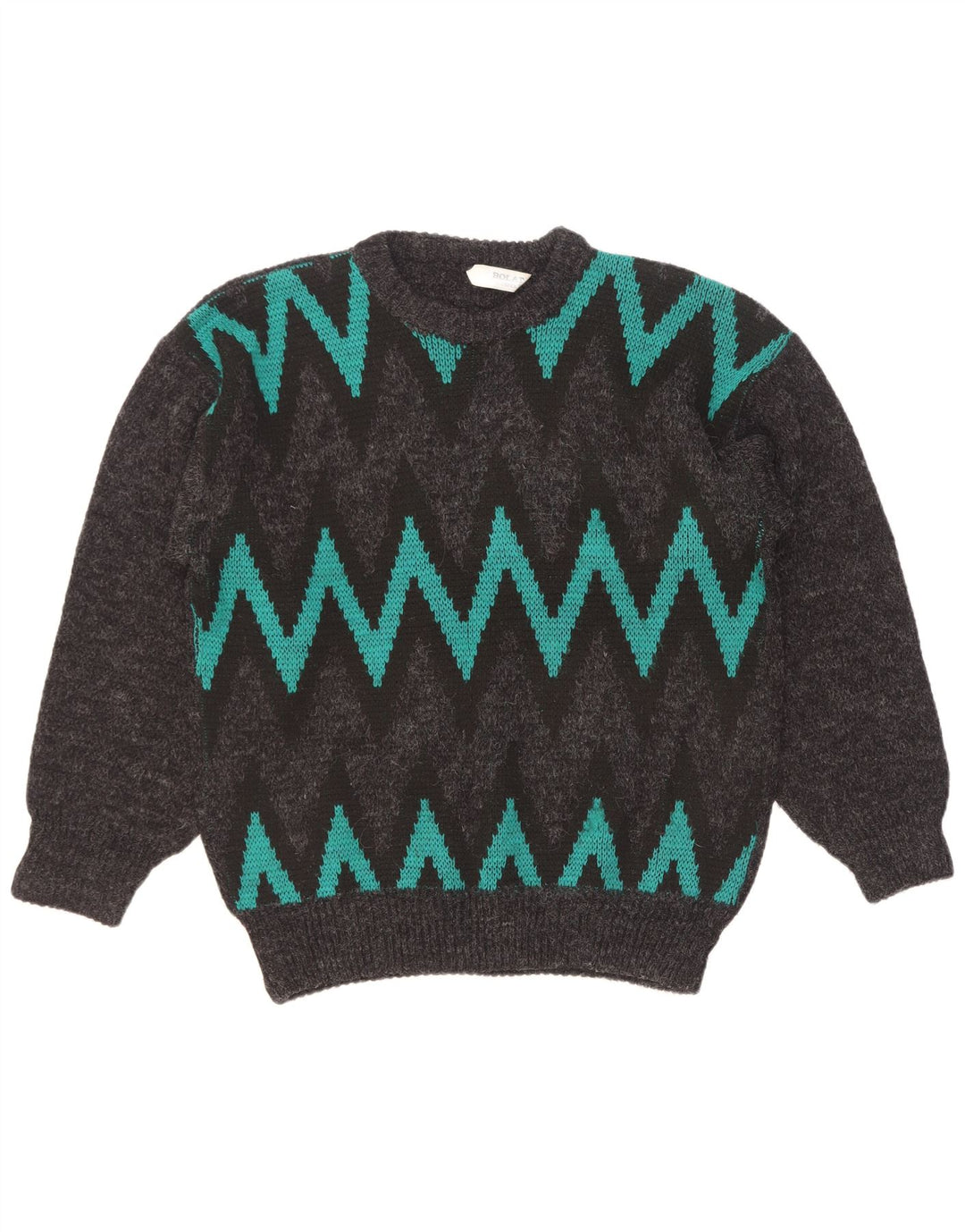 Suéter vintage masculino com gola redonda grande cinza Chevron