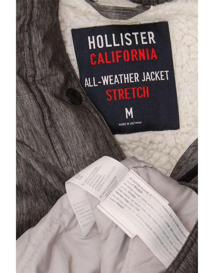 Jaqueta parka feminina com capuz HOLLISTER UK 14 poliéster manchado cinza médio
