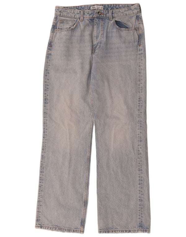 Zara Jeans feminino cintura alta com perna larga UE 42 grande W32 L32 algodão azul