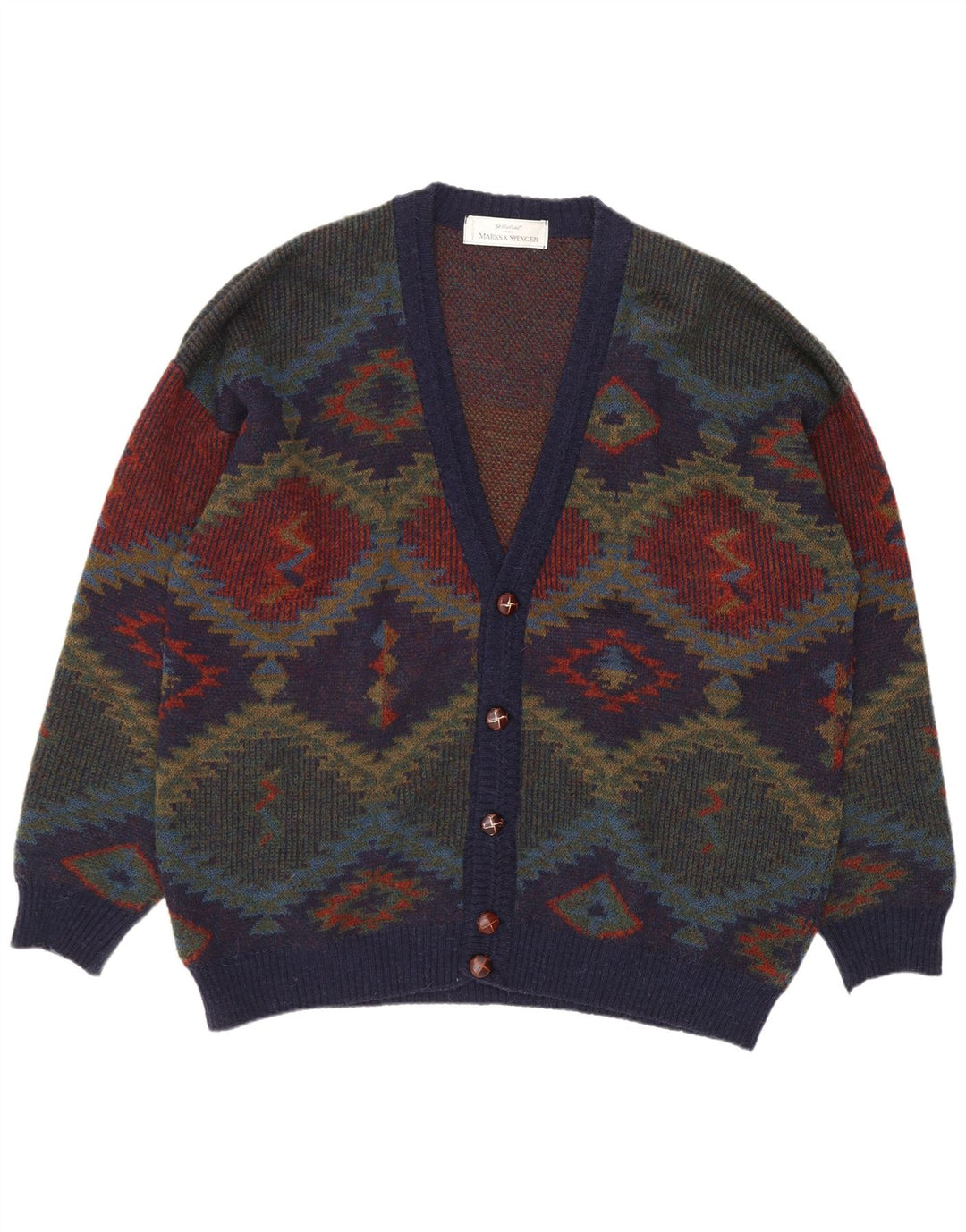 Suéter cardigã masculino Marks & Spencer St. Michael XL azul marinho retrô