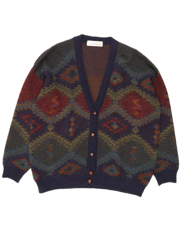 Suéter cardigã masculino Marks & Spencer St. Michael XL azul marinho retrô