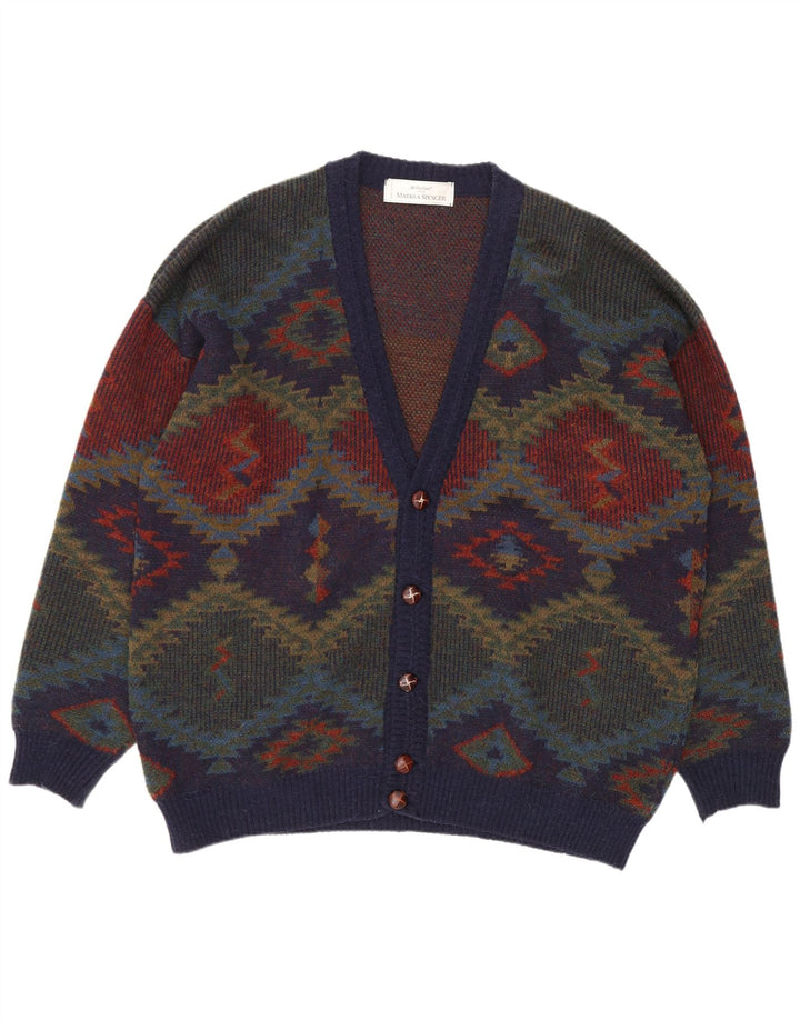 Suéter cardigã masculino Marks & Spencer St. Michael XL azul marinho retrô
