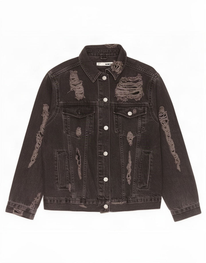 Jaqueta jeans feminina de grandes dimensões Topshop Reino Unido 10 algodão preto pequeno