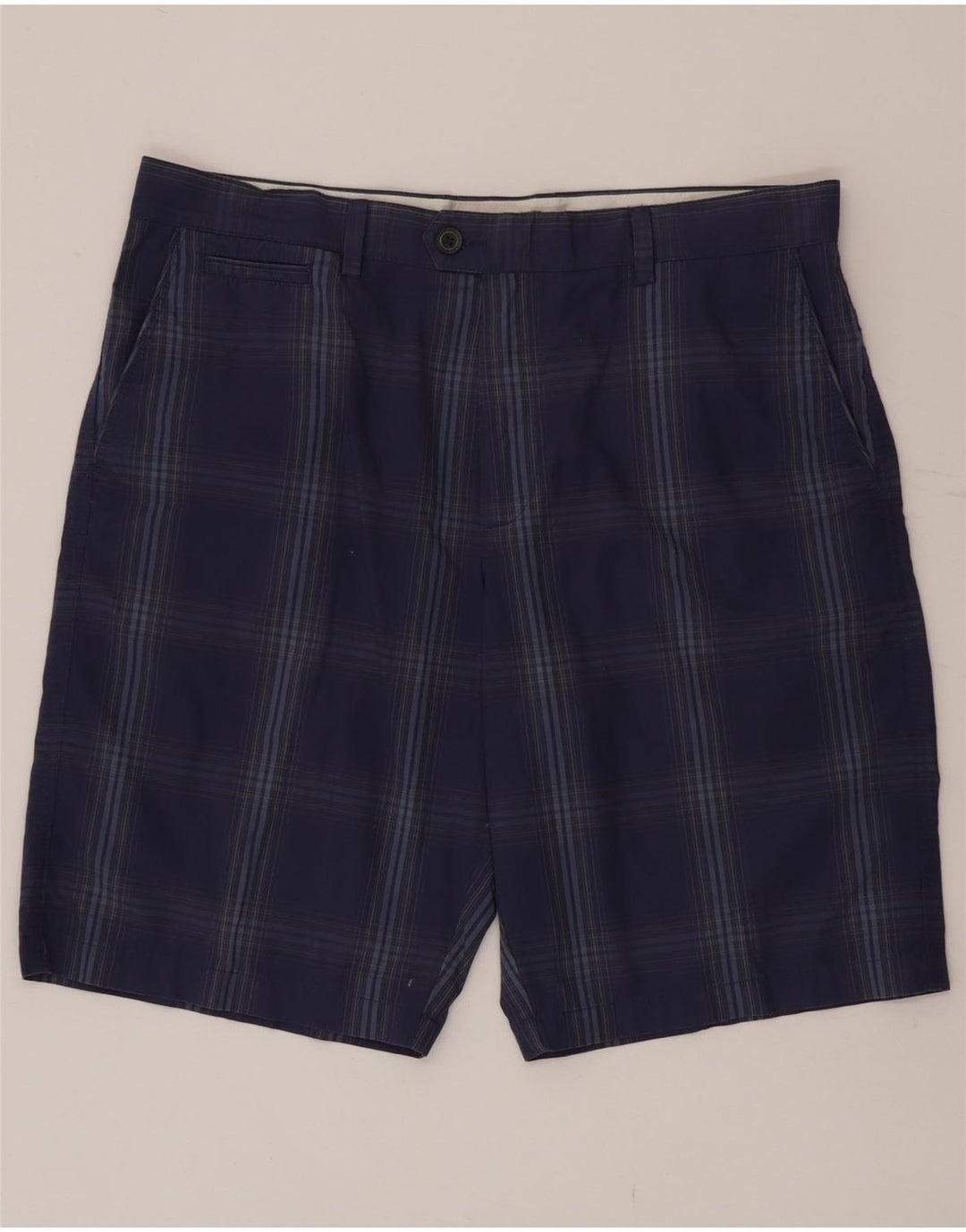 Shorts chino masculino Marks & Spencer W36 grande algodão xadrez azul