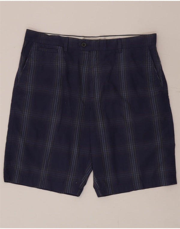 Shorts chino masculino Marks & Spencer W36 grande algodão xadrez azul