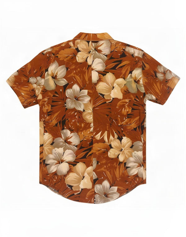 Blusa feminina vintage manga curta UK 18 XL marrom floral