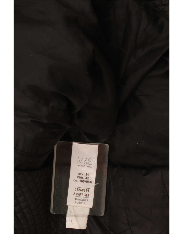 Jaqueta feminina acolchoada com capuz Marks & Spencer Reino Unido 14 grande poliéster preto