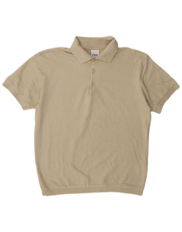 Camisa polo masculina Zara algodão bege médio