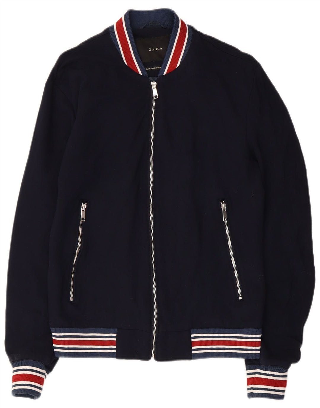 Jaqueta bomber masculina ZARA Reino Unido 36 pequena viscose azul marinho