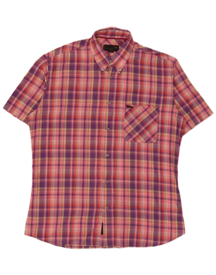 Camisa masculina de manga curta Marlboro Classics XL rosa xadrez algodão