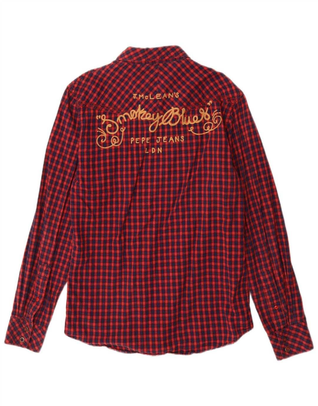 PEPE Jeans Camisa masculina de flanela gráfica pequena vermelha algodão guingão
