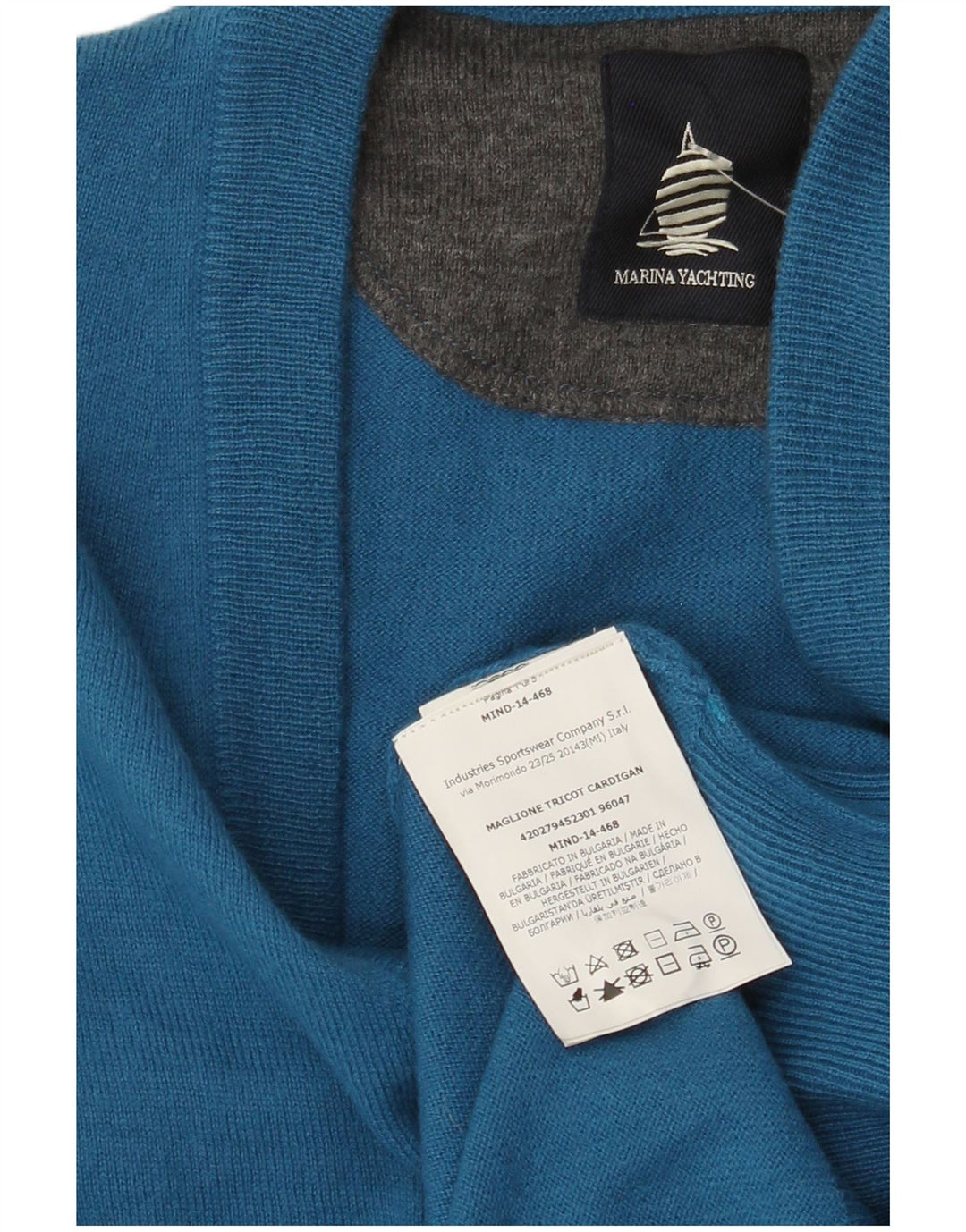 MARINA YACHTING Suéter cardigã masculino 2XL lã azul
