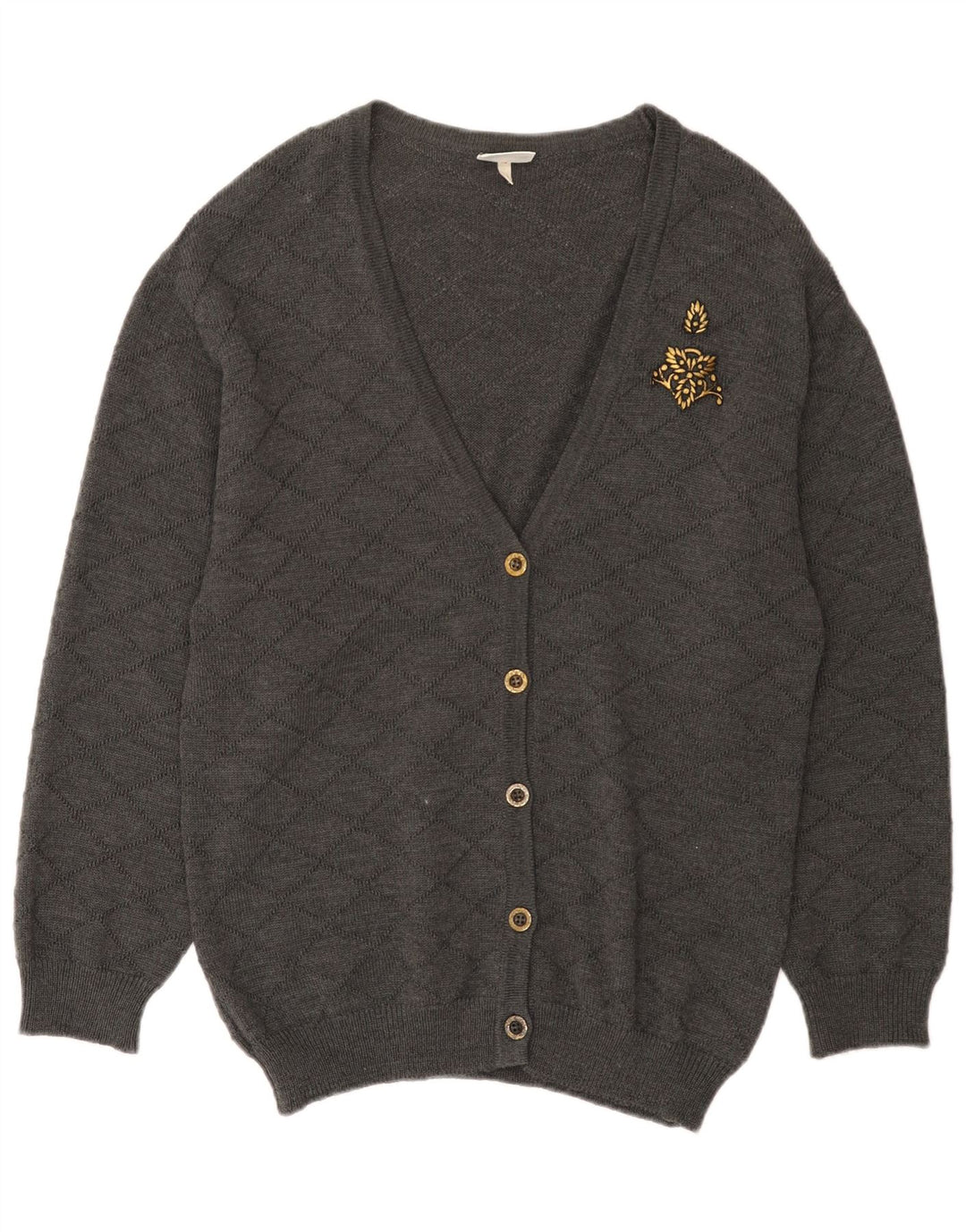 Suéter cardigã feminino vintage EU 46 XL cinza xadrez poliacrílico
