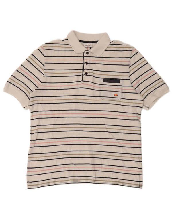 Camisa polo masculina Ellesse grande algodão listrado branco