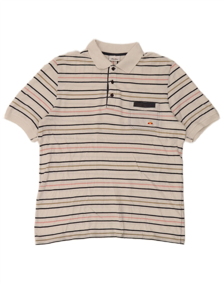 Camisa polo masculina Ellesse grande algodão listrado branco
