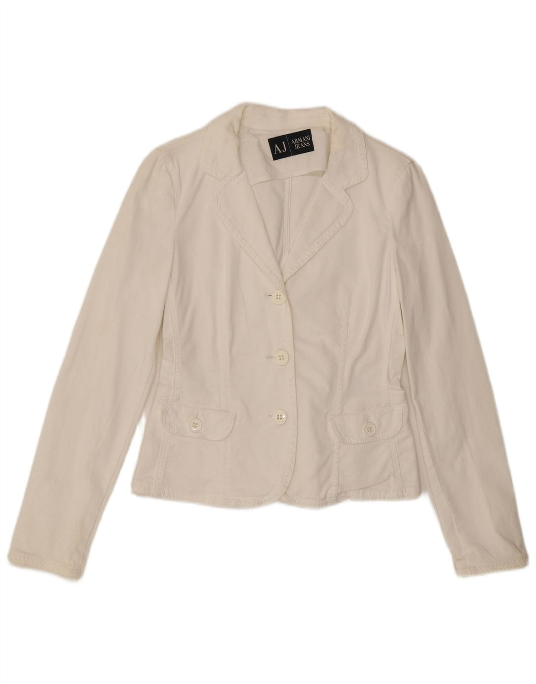 Jaqueta blazer feminina ARMANI JEANS crop 3 botões Reino Unido 10 pequena branca