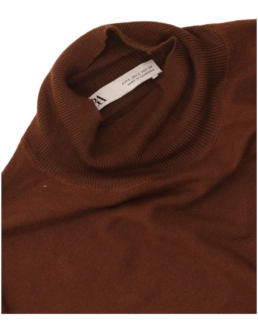 Suéter feminino Zara com gola tartaruga Reino Unido 14 grande marrom