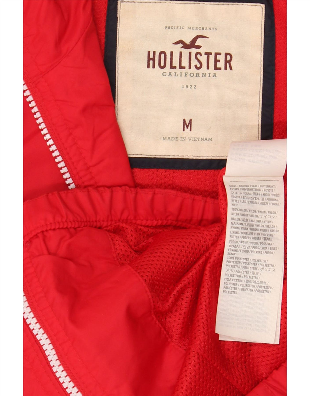 Jaqueta de chuva feminina com capuz Hollister UK 12 nylon vermelho médio