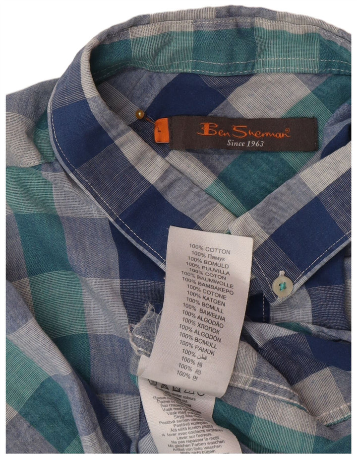 Camisa masculina de manga curta Ben Sherman grande algodão xadrez azul