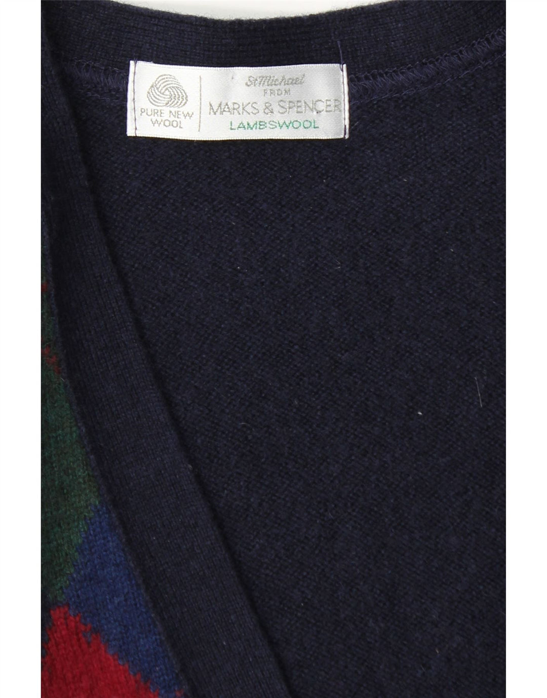 Suéter cardigã masculino Marks & Spencer grande azul marinho Argyle/Diamante