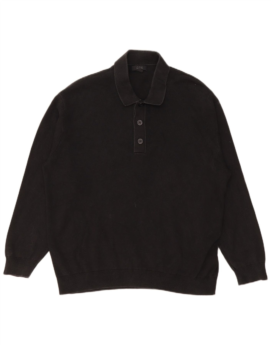 Cos Camisa polo masculina de manga comprida de algodão preto médio