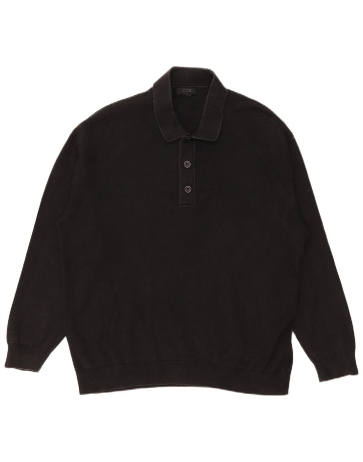 Cos Camisa polo masculina de manga comprida de algodão preto médio