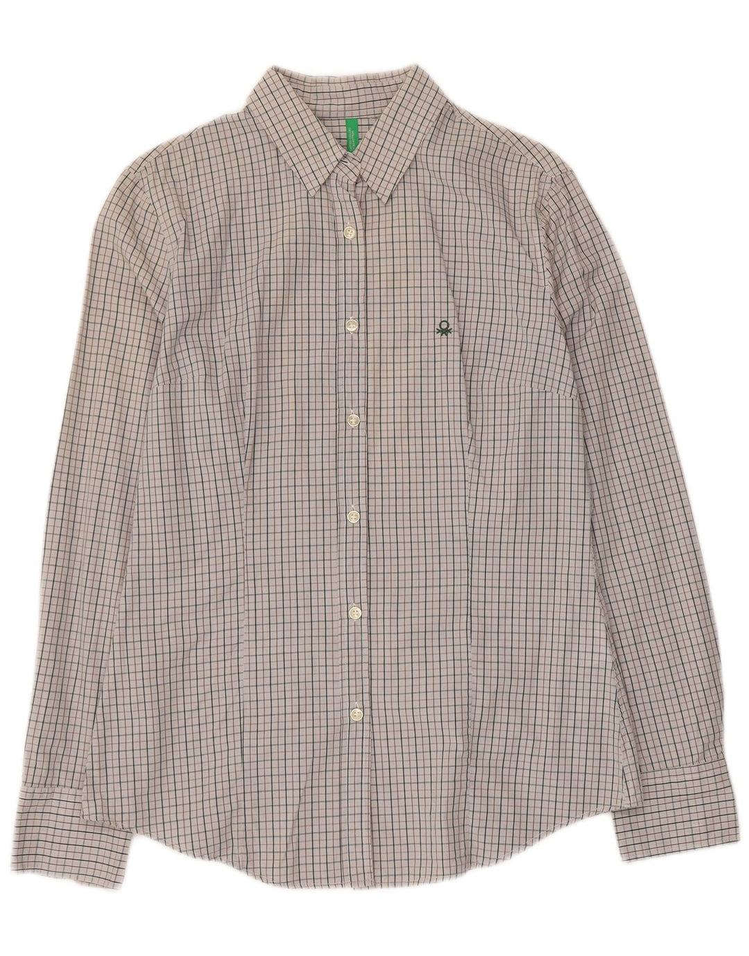 Camisa feminina Benetton UK 14 grande algodão cinza
